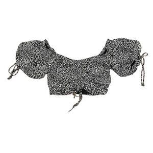 Victoria‎ + Sophia Cropped Top Puff Sleeve Zip Back Black White Small